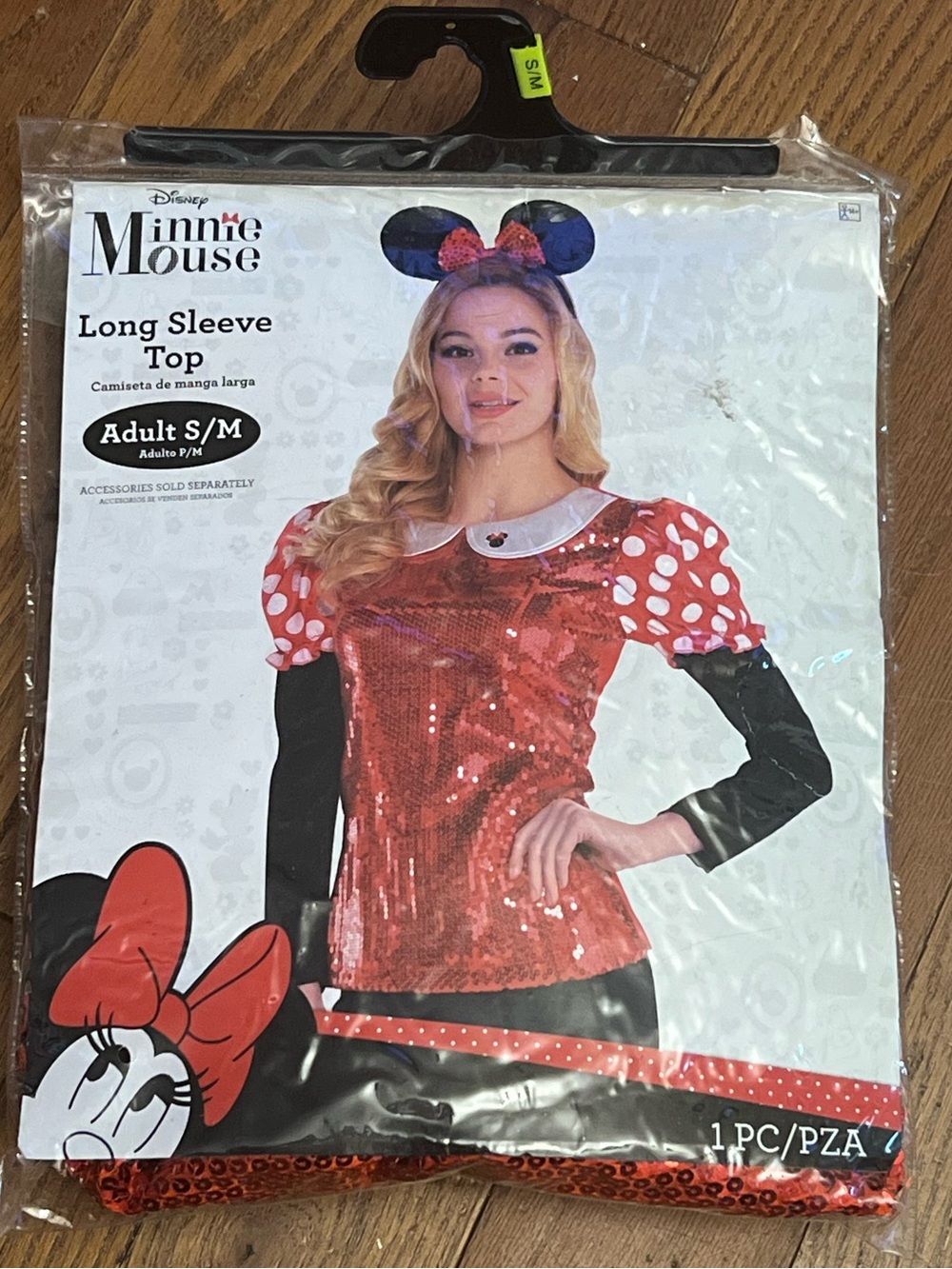 Disney Minnie Mouse Adult Costume Top S/M Red Sequin Long Sleeve Shirt Halloween